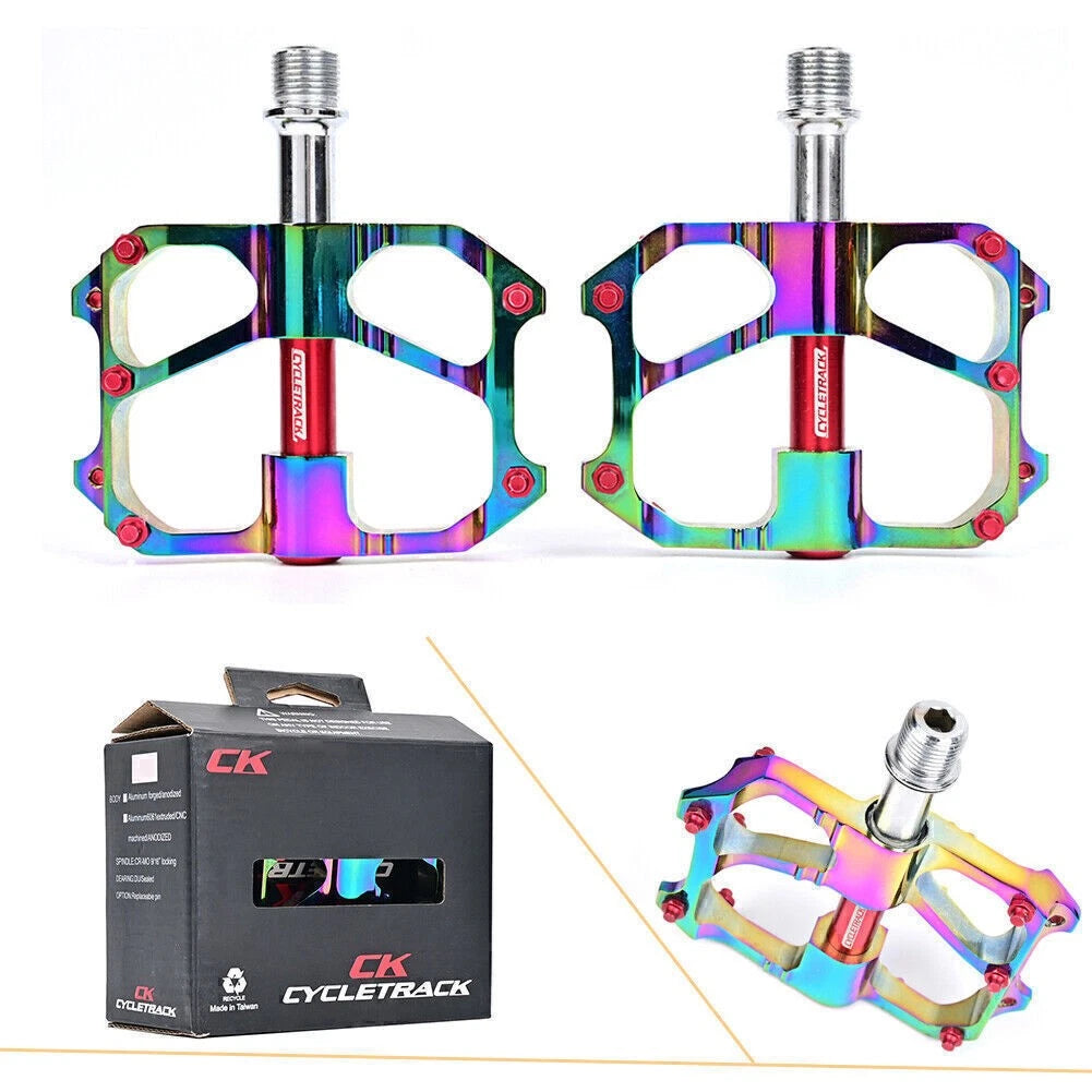 Waterpro MTB Pedals for MTB DH XC (L7U, 3 Bearing, Aluminum, Electroplated Rainbow)