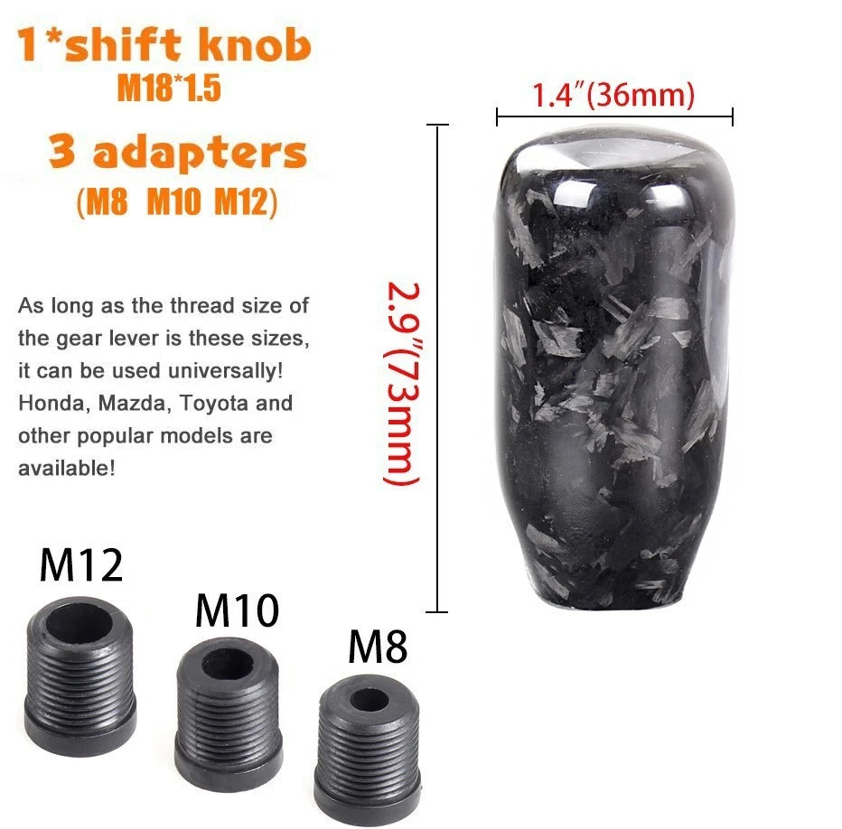 Universal Forged Carbon Fiber Manual Gear Shift Knob M8 M10 M12