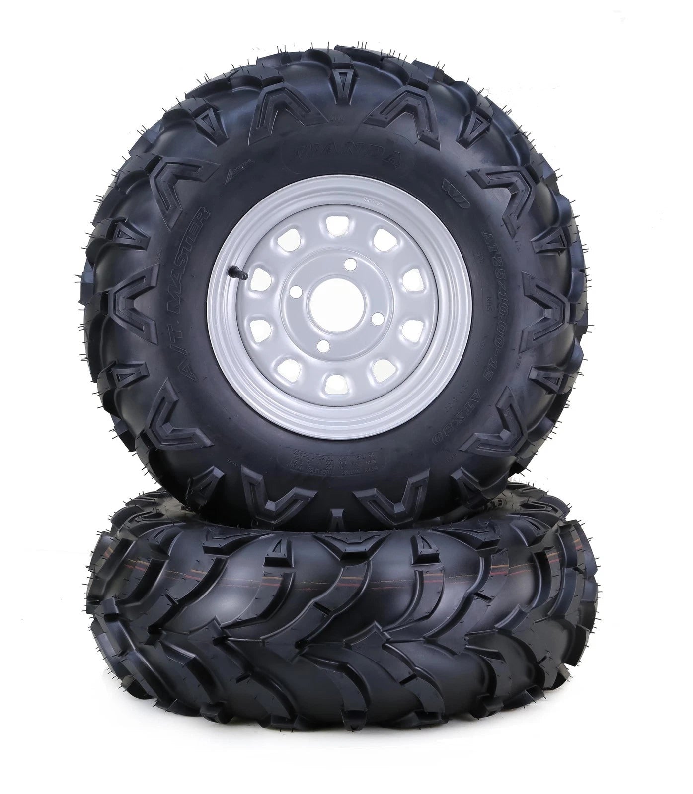Set of 2 Solid Mud ATV Tire Wheel Assembly for WANDA 25x10-12 (4-110/5+2)