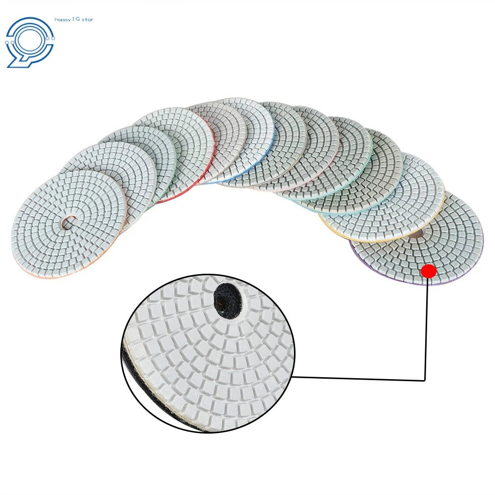 Set of 13 Diamond Polishing Pads 4 Inch 50-8000 Grit with Backer Pads