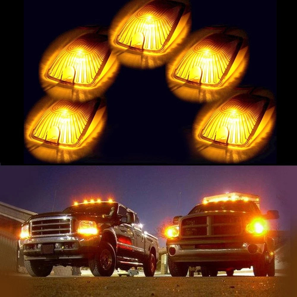 5pcs Amber Cab Marker Clearance Light + White LED Bulb for Chevy GMC Truck