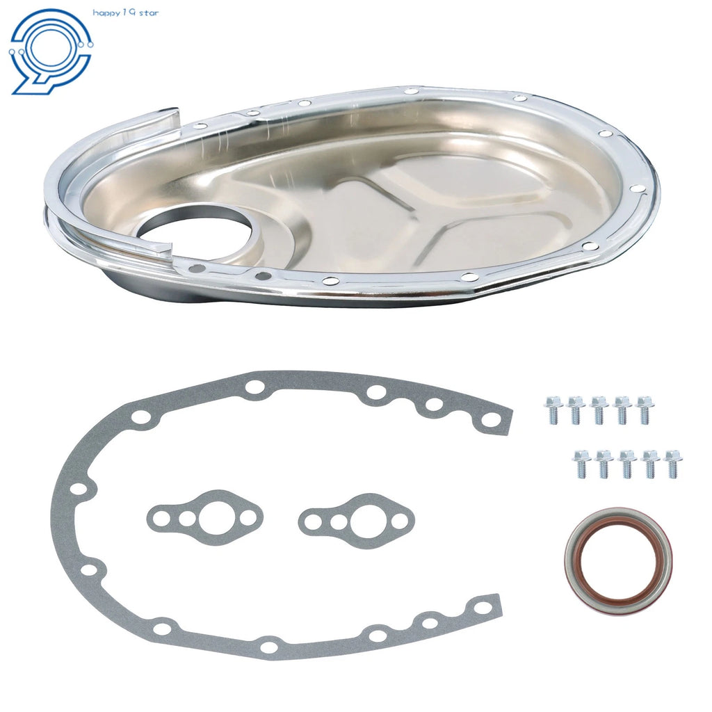 Polished Aluminum Timing Chain Cover Kit for Chevy SB SBC (283–350)