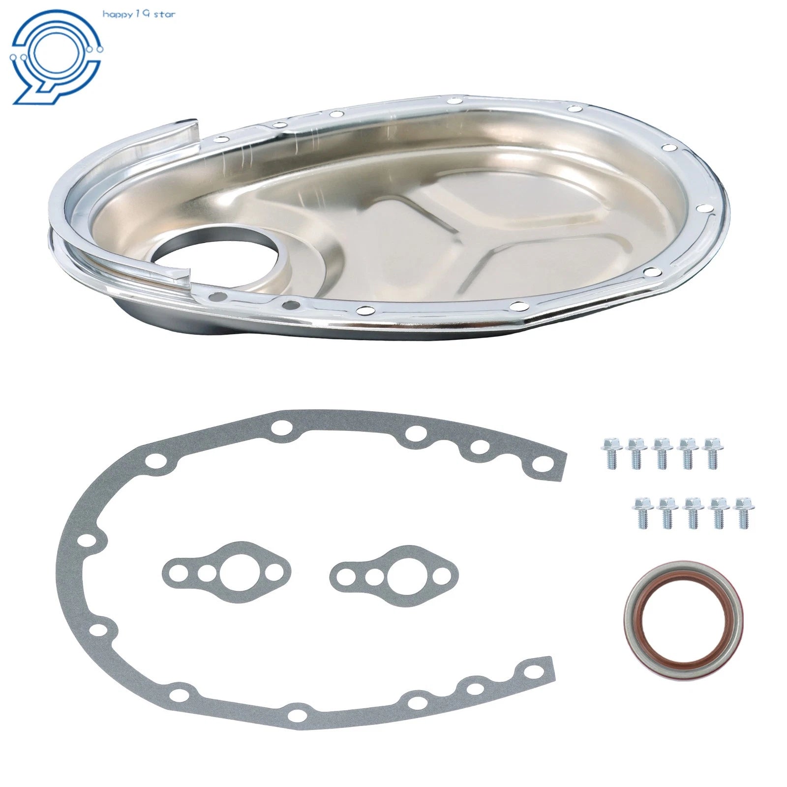 Polished Aluminum Timing Chain Cover Kit for Chevy SB SBC (283–350)