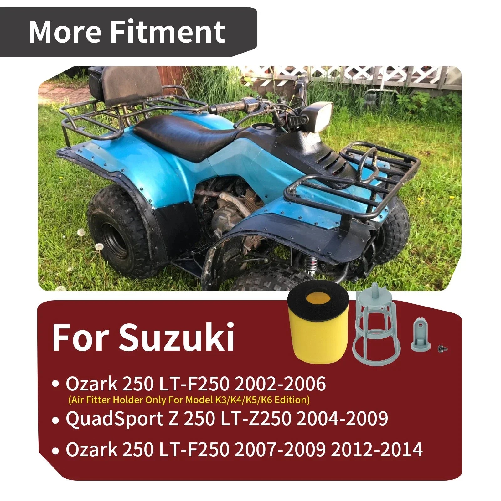 Air Filter + Cage Holder w/Screw for Suzuki Ozark 250 QuadSport Z250 (2005–2009)