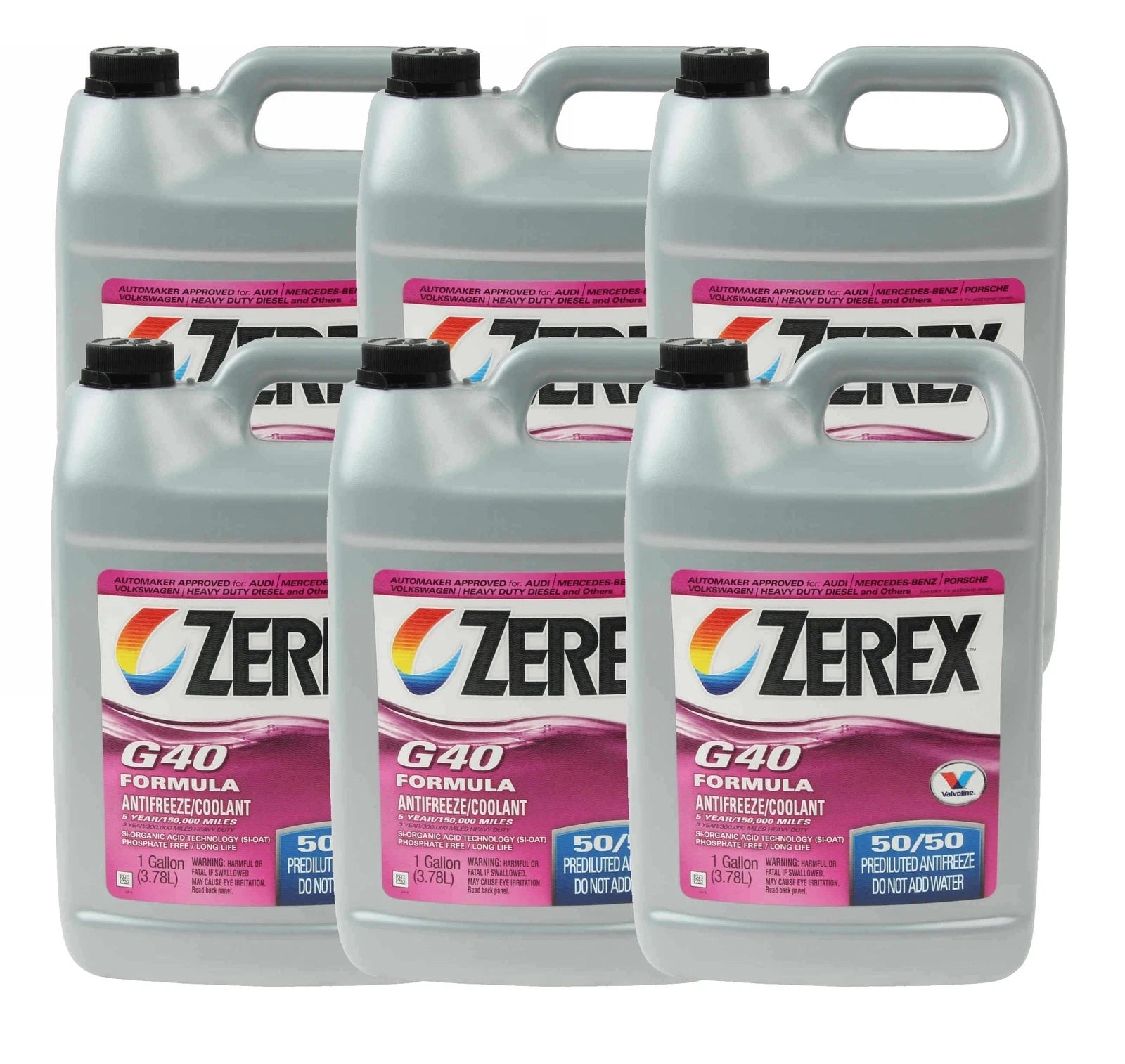 Set of 6 Valvoline Zerex G40 Coolant Antifreeze 1 Gallon Pink (Prediluted)