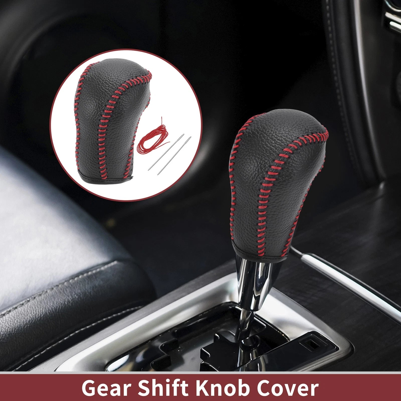 Gear Shift Knob Cover for Mazda CX-5 (2012–2023) Black Red Faux Leather