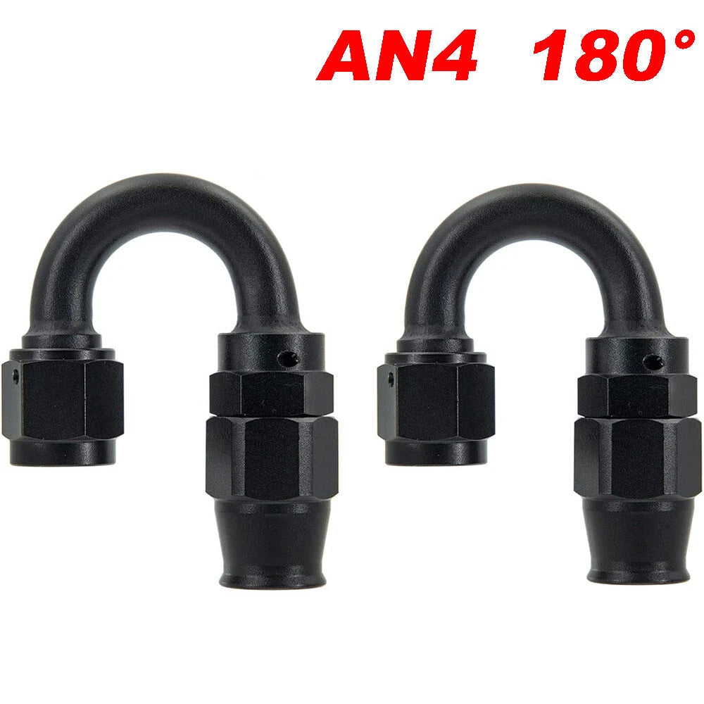 2Pcs AN4 180 Degree PTFE Teflon Swivel Hose End Adapter for Black 4AN (—)