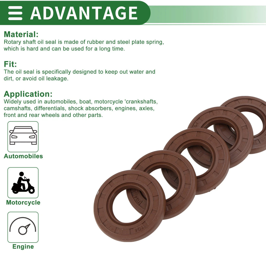 Set of 5 Oil Seals FKM Rubber 25x47x7mm for High Pressure