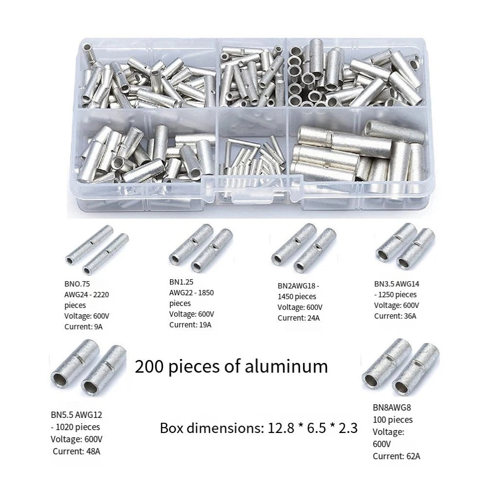 200PCS Non Insulated Butt Connectors for Auto Wire Crimp Terminals
