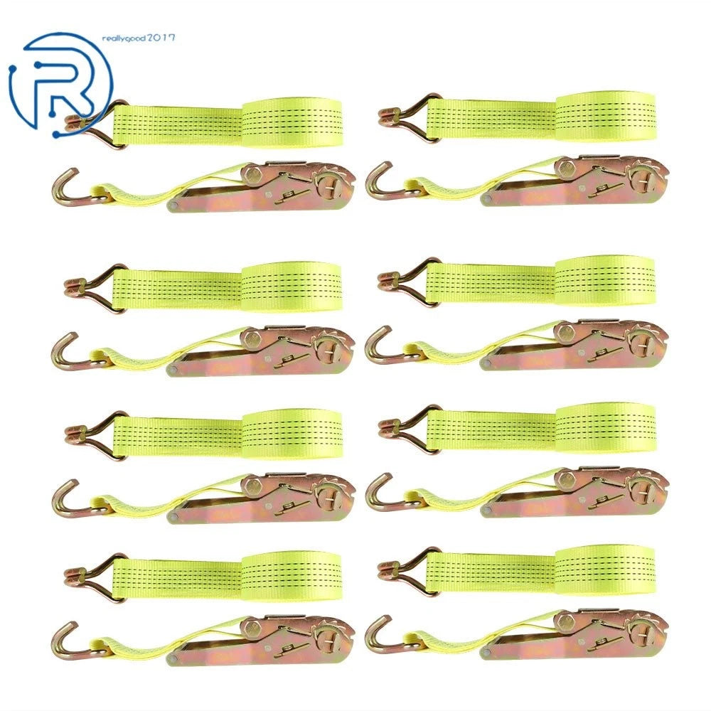 8 Pack 2" x 15' Ratchet Straps with J Hook 5000 lb Heavy Duty Tie Downs