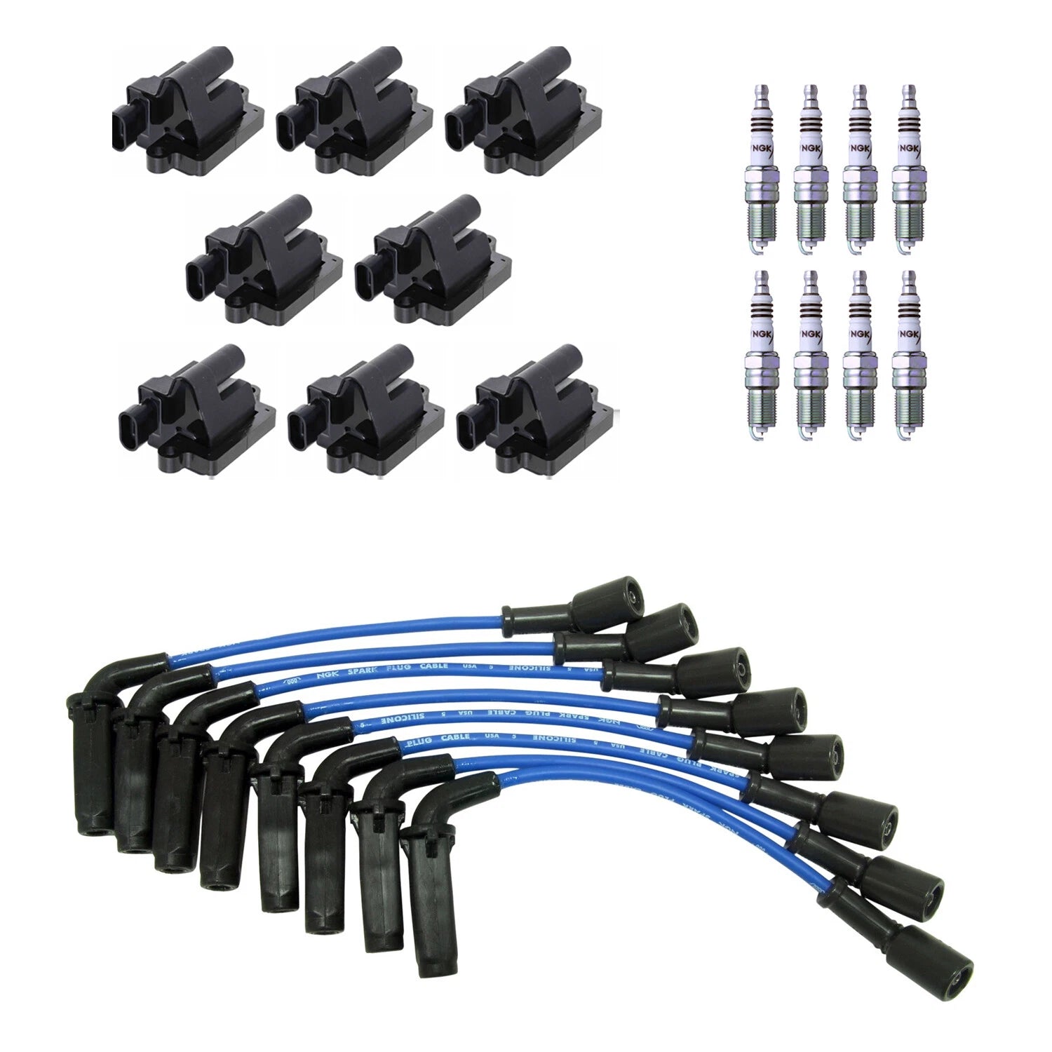 Set of 8 NGK Ignition Coil Wires & Iridium Spark Plugs for Express Savana 3500 (2003–2007)