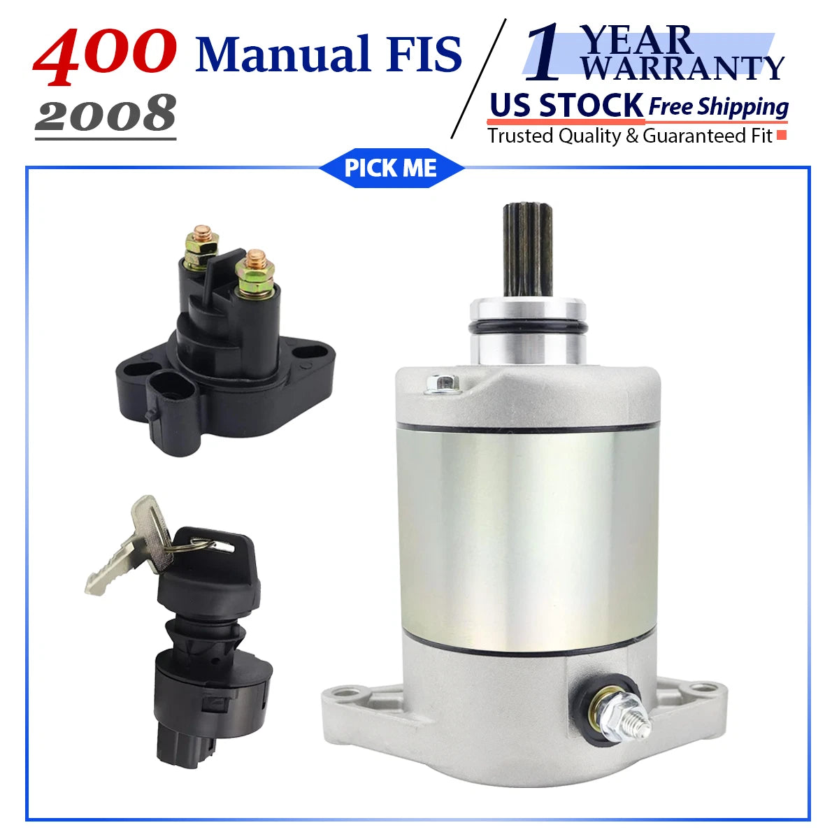 Starter for Arctic Cat 400 Manual FIS 4x4 (2008) with Relay & Ignition Key Switch