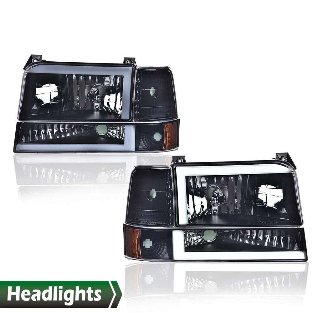 LED DRL Smoke Black Headlights for Ford F-150 Bronco (1992–1996)