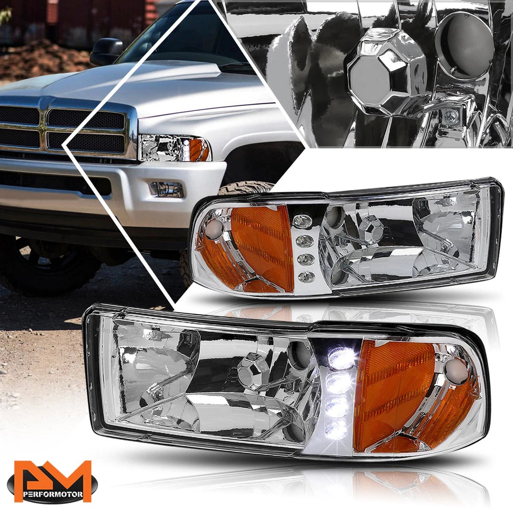 LED DRL Headlight/Lamp for Dodge Ram 1500-3500 (1994–2002) Chrome Housing