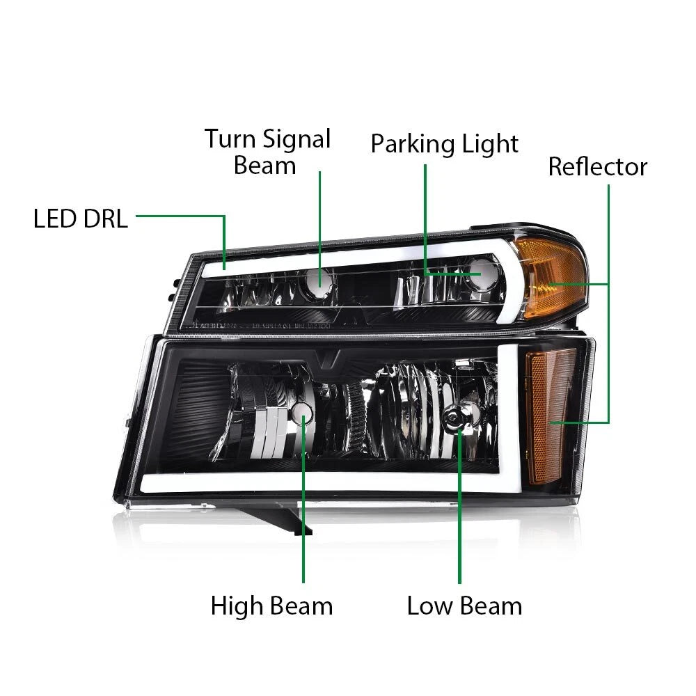 Black LED Tube Headlights for Chevy Colorado | Canyon (2004–2012)