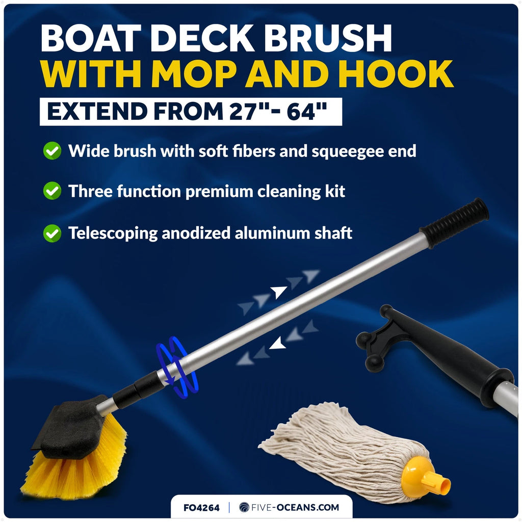 Deluxe Soft Brush Mop for Boat Deck Cleaning with Telescoping Shaft