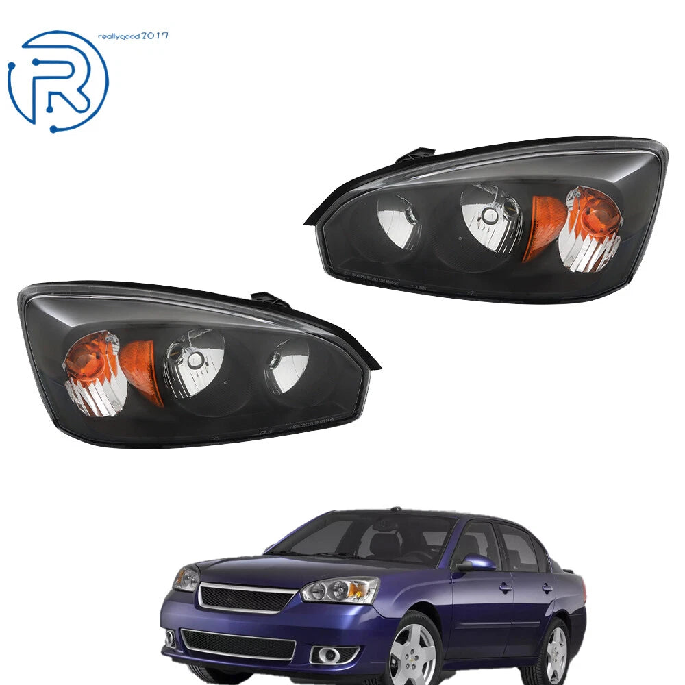 Pair of Black Housing Replacement Headlights for Chevy Malibu (2004–2008)