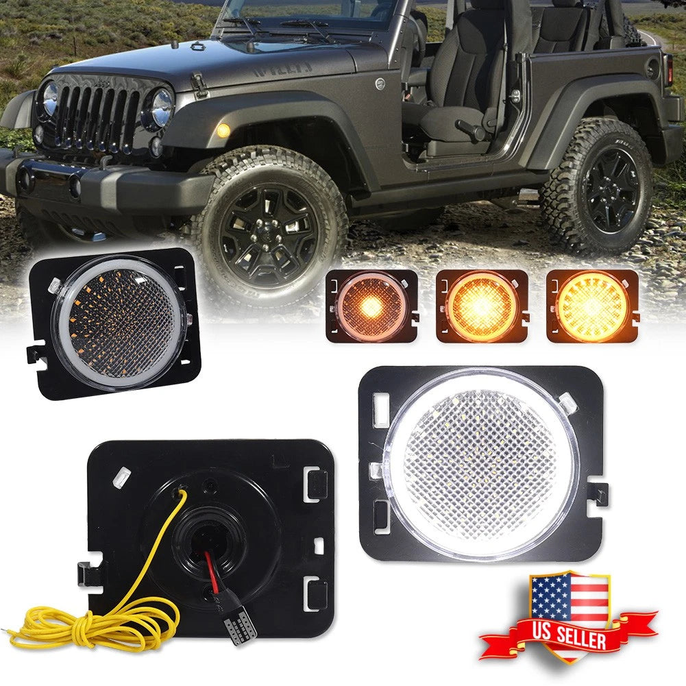 2X Clear Switchback LED Side Marker Lights for Jeep Wrangler JK (2007–2018)