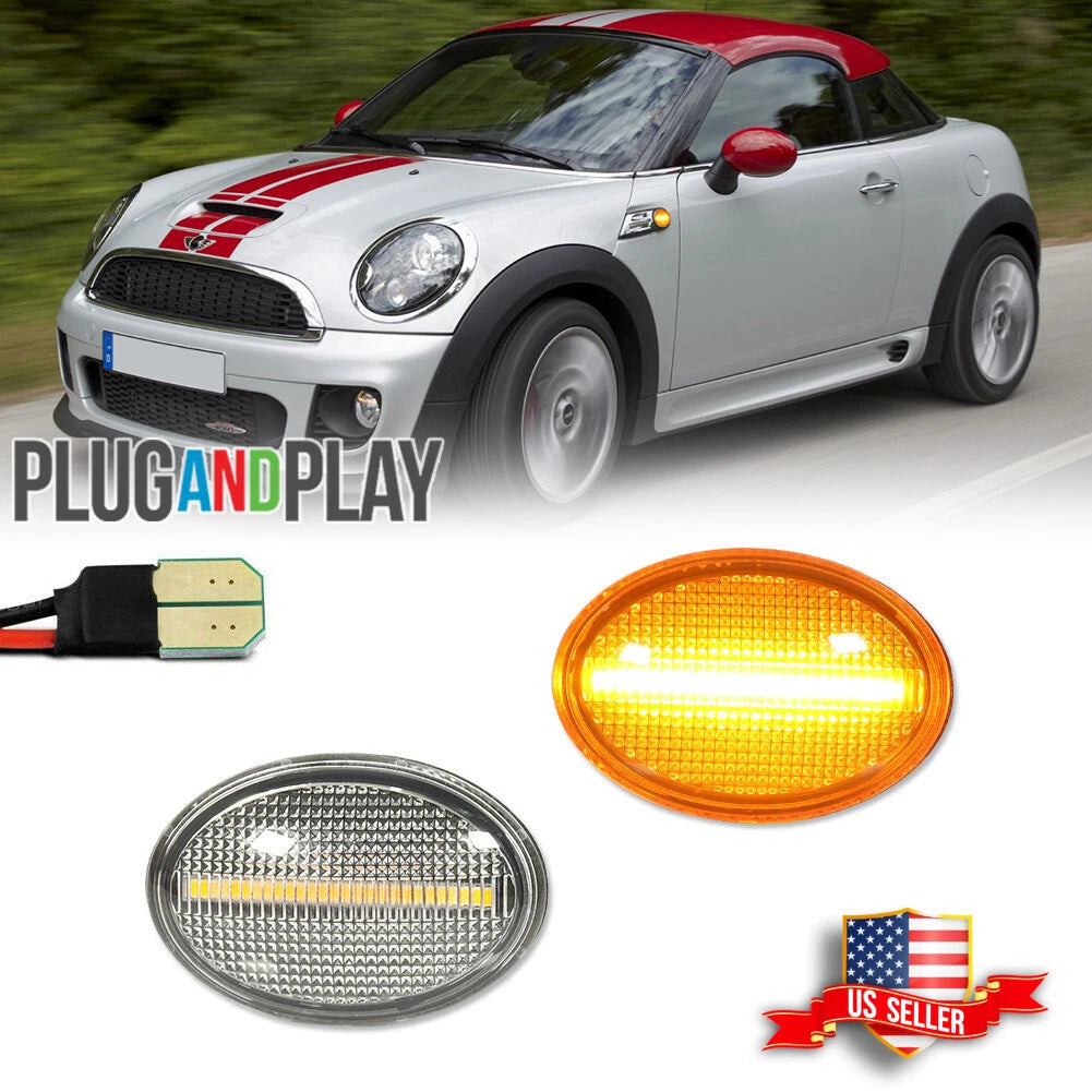 Set of 2 Clear Amber LED Fender Side Marker Lights for MINI Cooper (2007–2016)