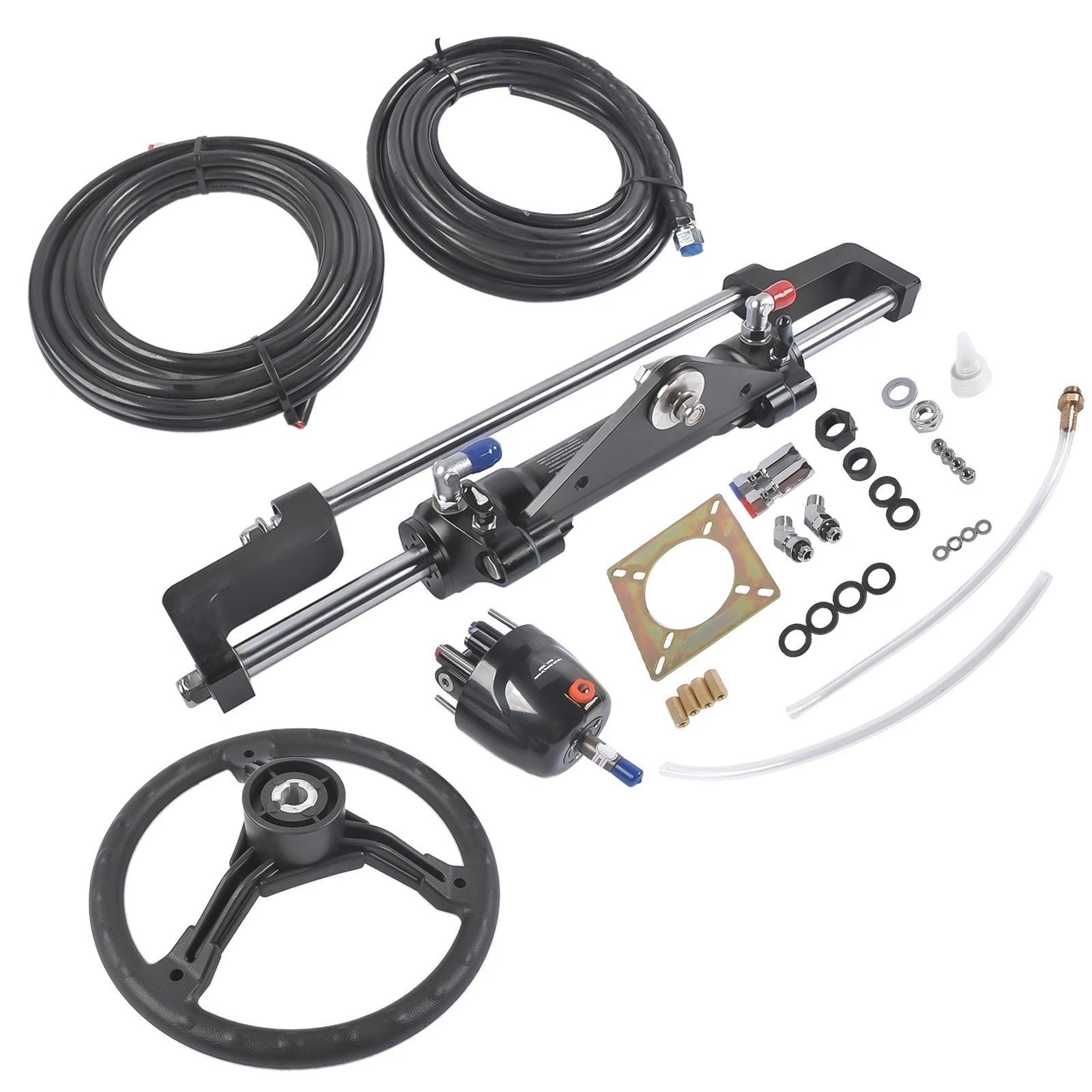 Hydraulic Outboard Steering Kit for Boat (22 FT Hose, 13.5" Wheel)