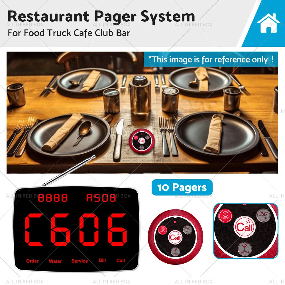 Wireless Restaurant Pager System 10-Buzzer for Food Truck Cafe Club