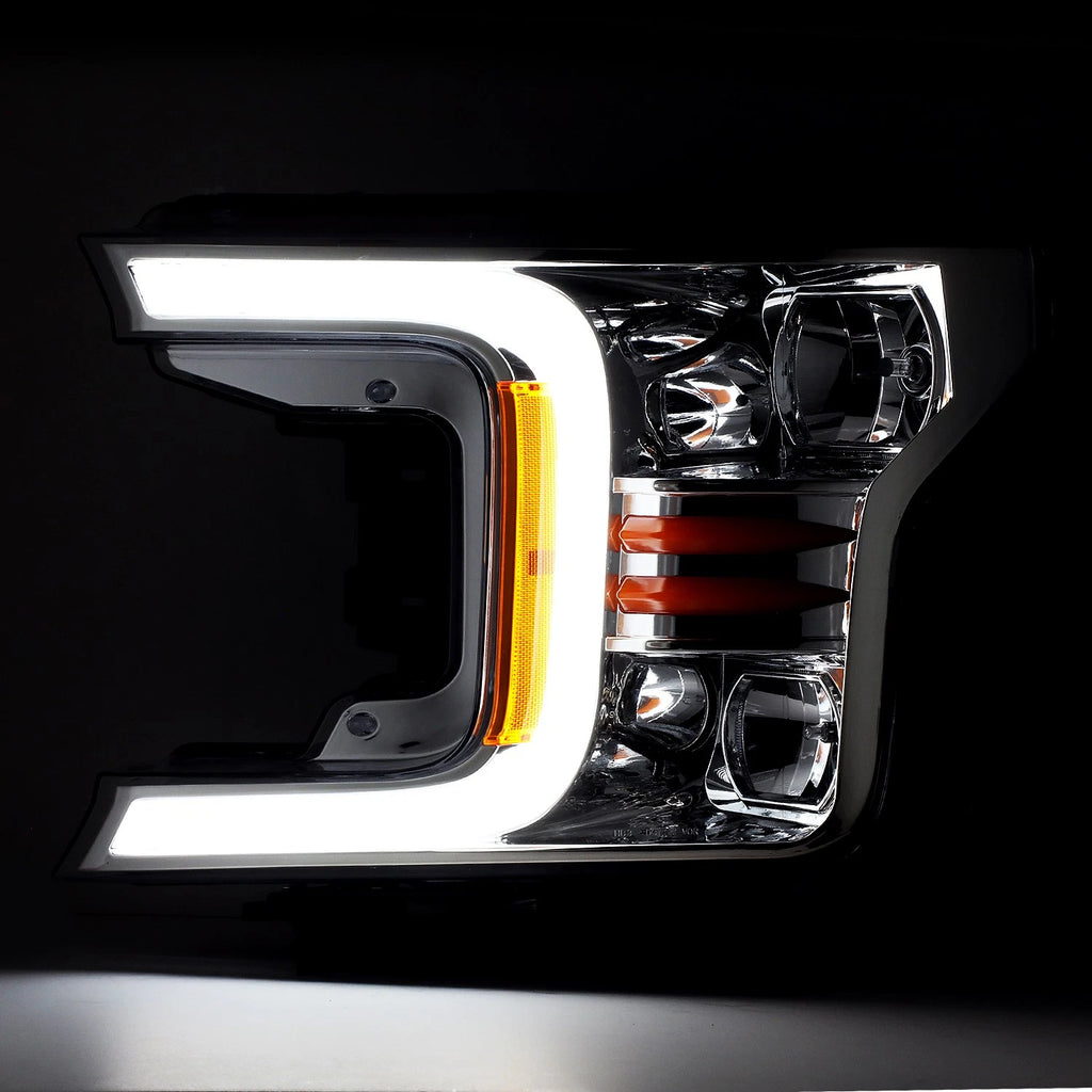 Chrome Amber LED DRL Headlights for Ford F150 (2018–2020)