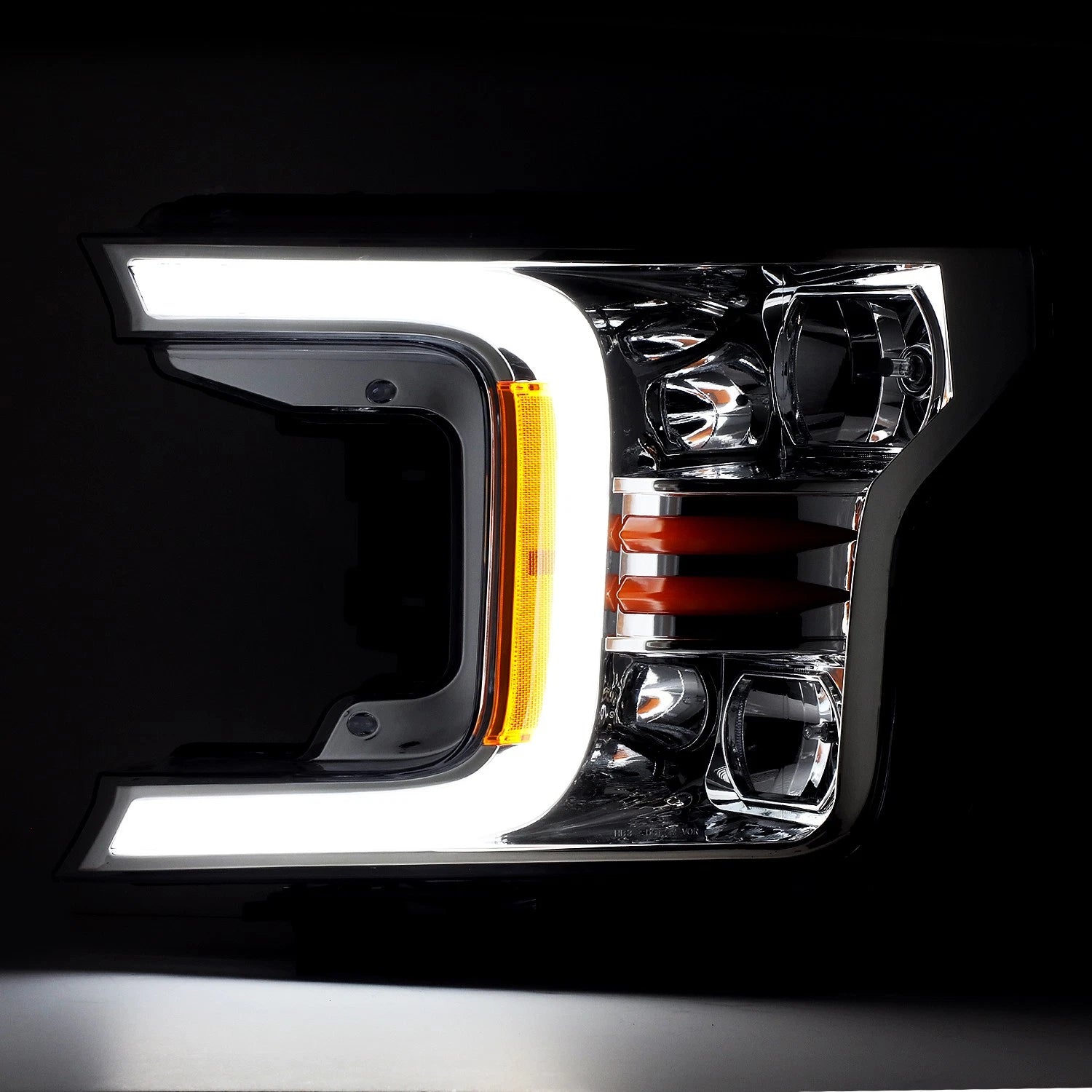 Chrome Amber LED DRL Headlights for Ford F150 (2018–2020)