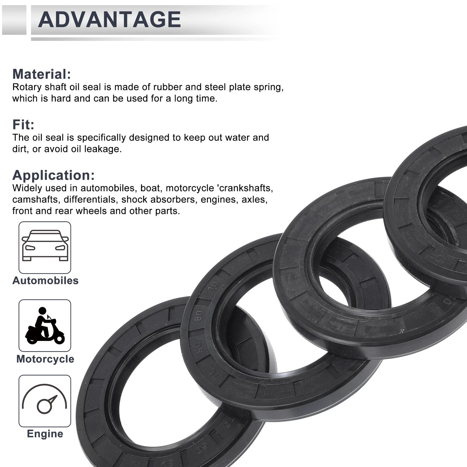 Set of 5 Oil Seal Rotary Shaft Seal NBR Rubber 50x80x10mm
