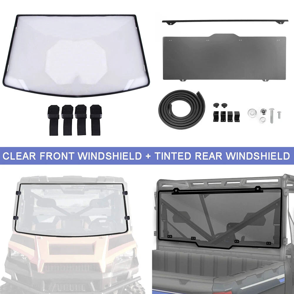 Clear Front Windshield & Tinted Rear Window for Polaris Ranger XP 1000 (2017–2023)