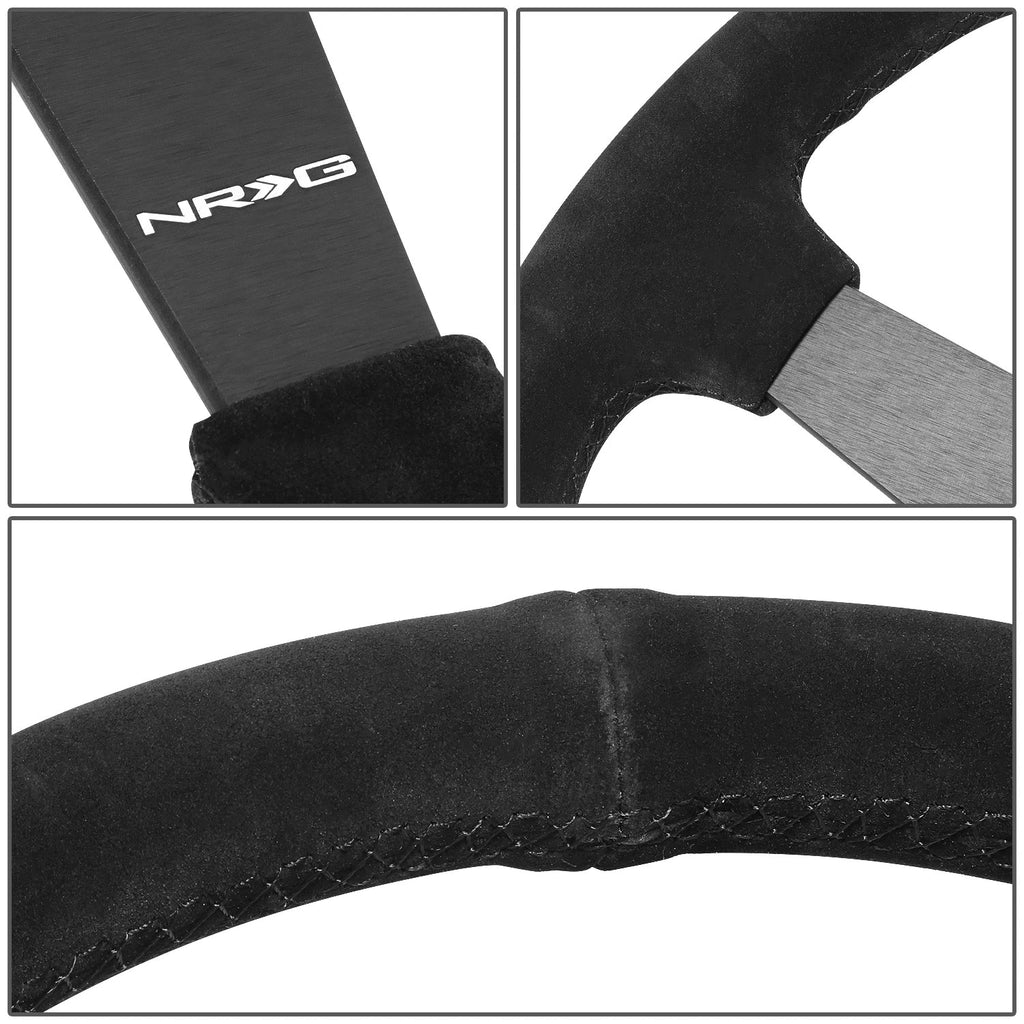 NRG RST-037MB-S 350mm 1" Depth 3-Spoke Black Suede Steering Wheel for Universal