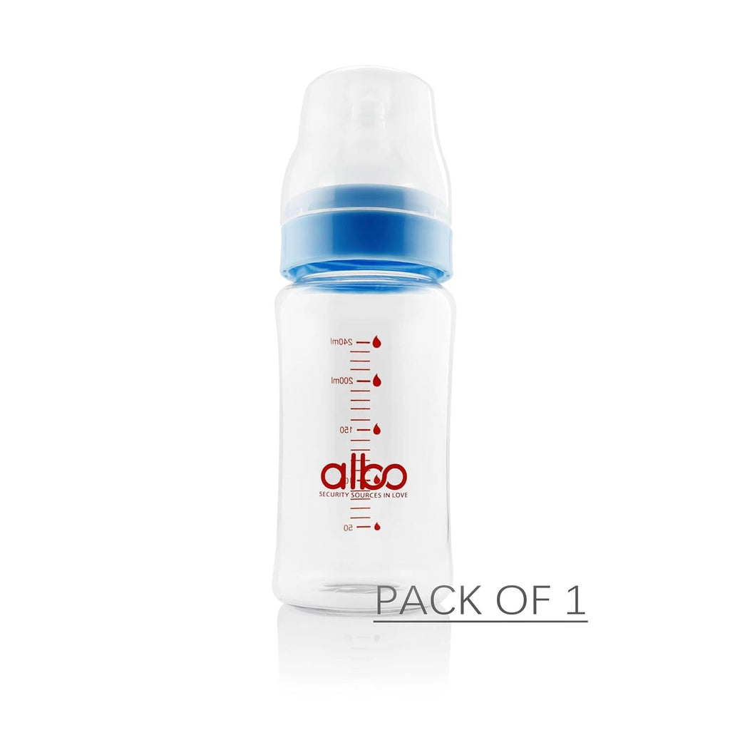Albo Glass Baby Bottle for Natural Flow Feeding (240ML)