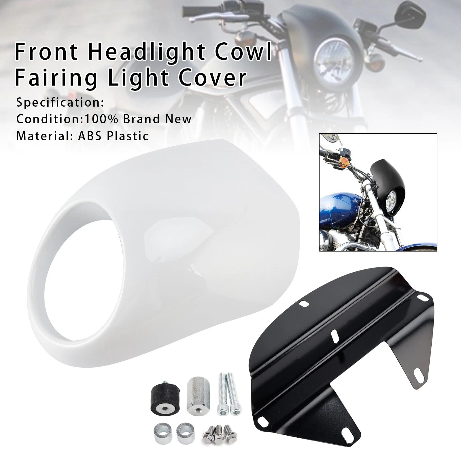 Headlight Fairing Light Cover for Harley Sportster Dyna XL 883 1200 (1973–up) White