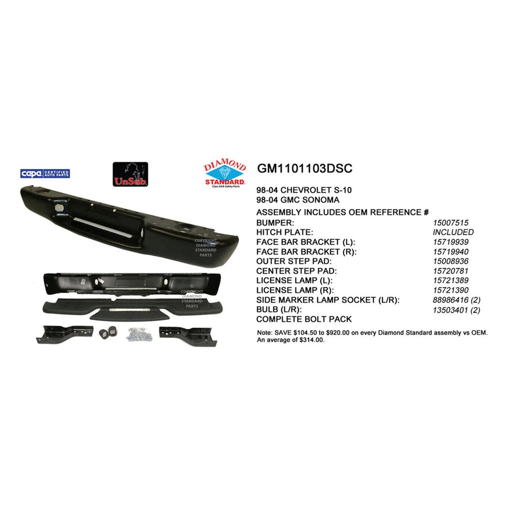 Replacement Painted Steel Rear Step Bumper Assembly w/Black Pads