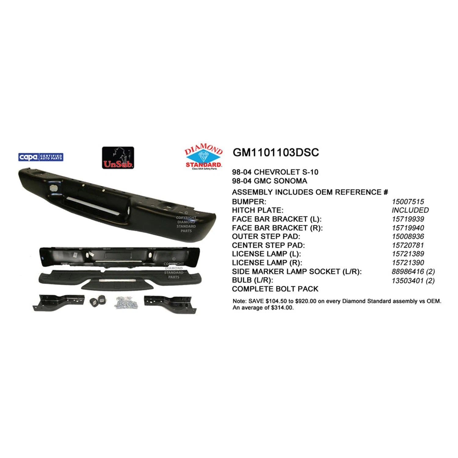 Replacement Painted Steel Rear Step Bumper Assembly w/Black Pads