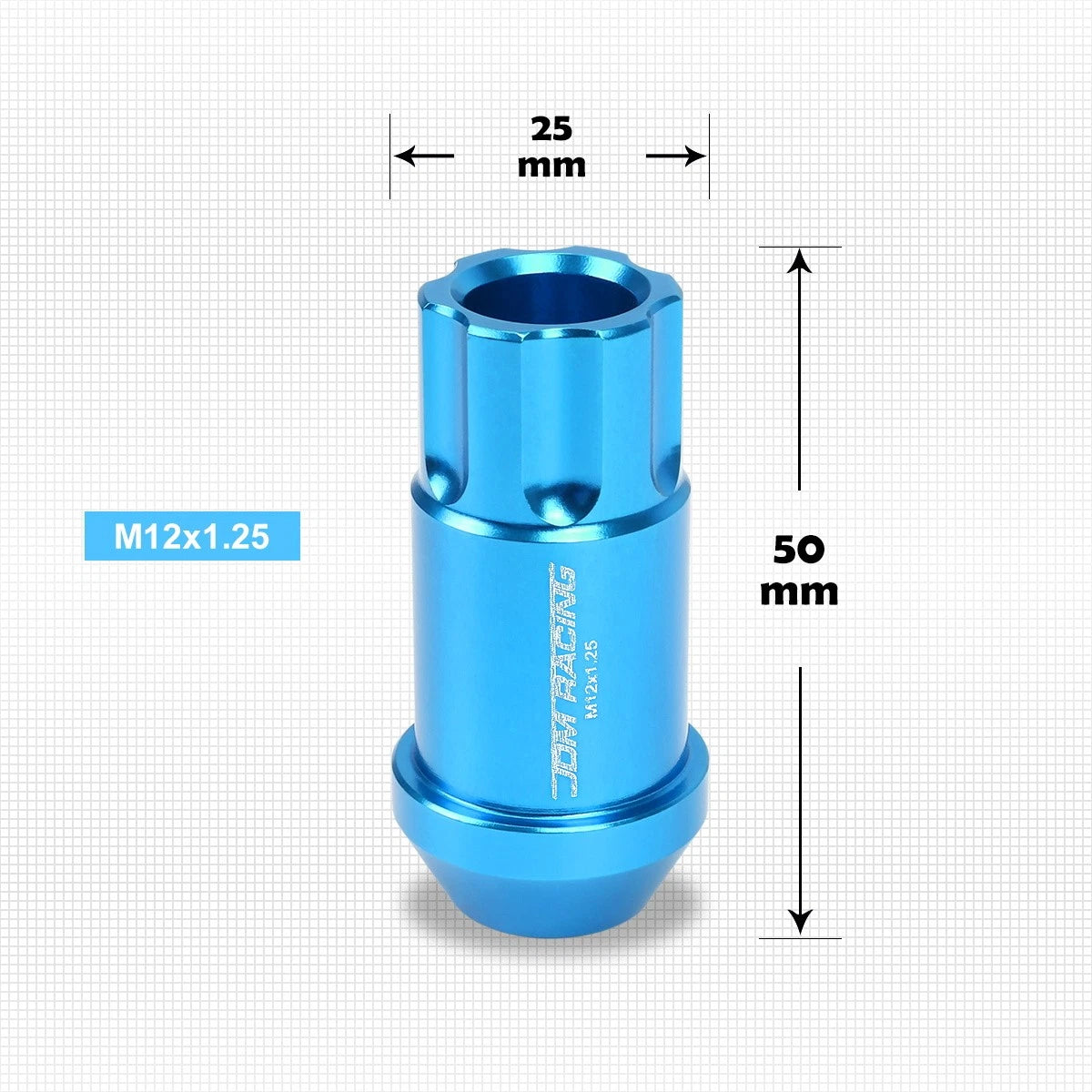 20Pc M12X1.25 Sky Blue JDM Open End Aluminum Spline Wheel Lug Nuts + Key