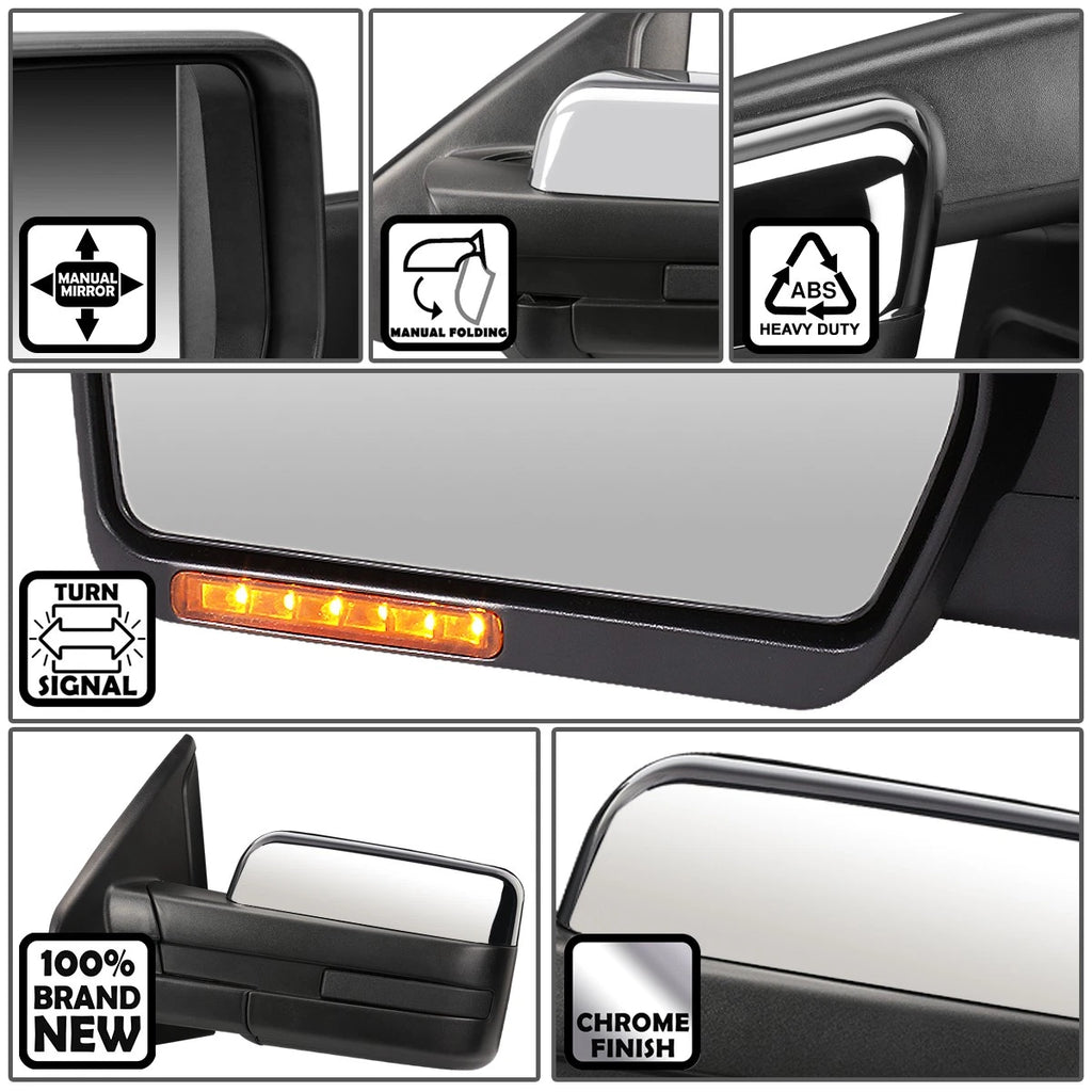 Foldable Arm LED Signal Chrome Side Mirror for F150 (2004–2014)