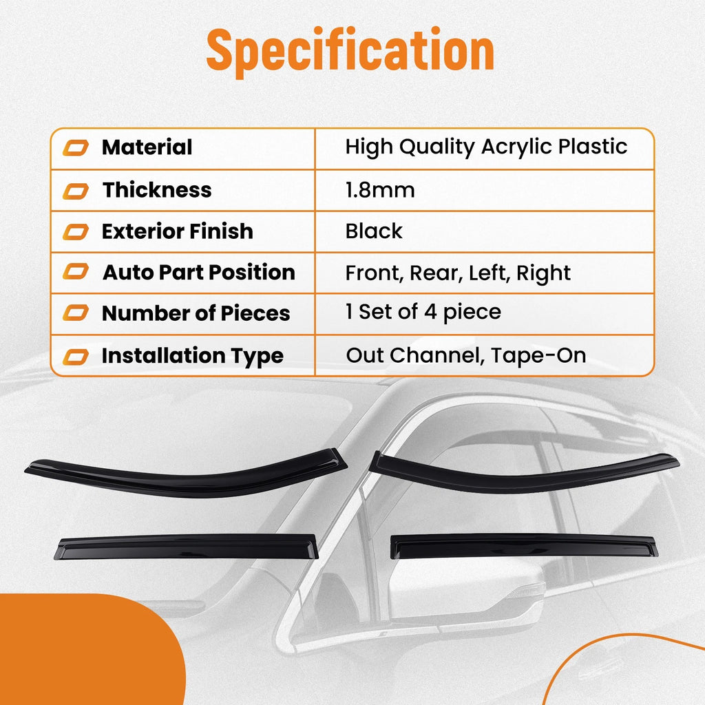 Set of 4 Rain Guard Window Deflectors for Nissan Rogue (2014–2020) Black