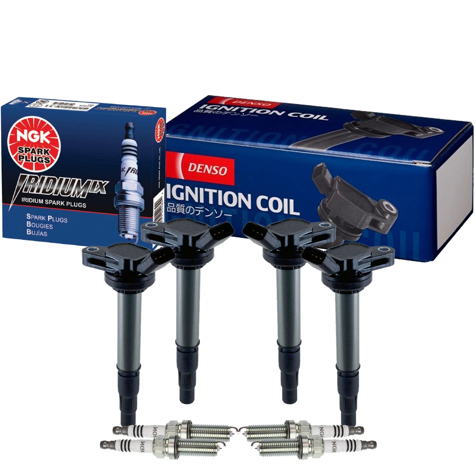 Set of 4 Denso COP Ignition Coils & NGK Iridium IX Spark Plugs for Lexus Scion Toyota