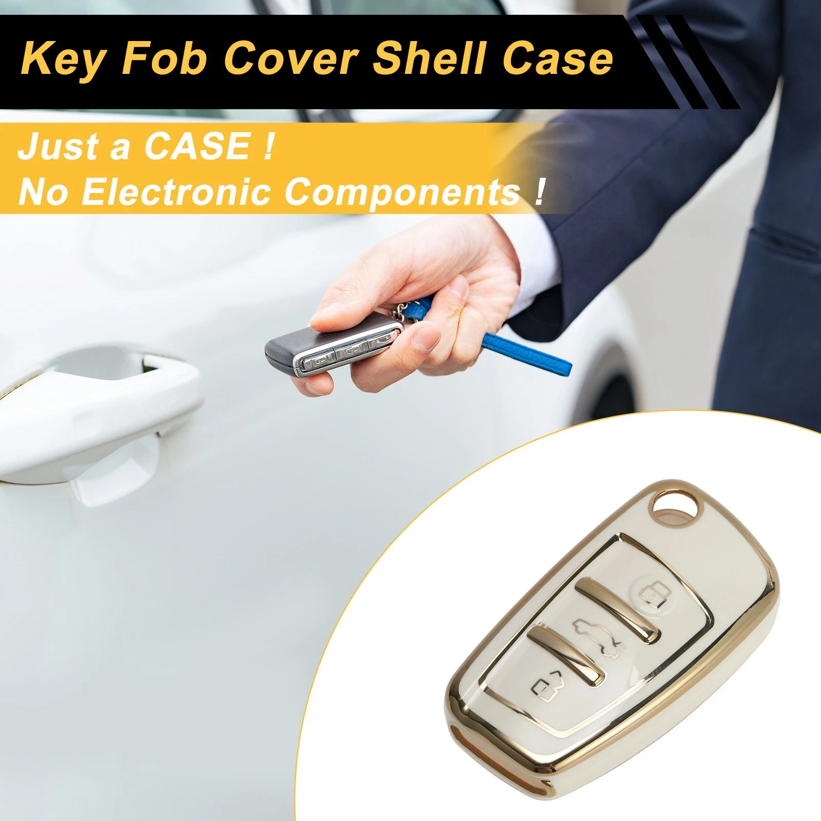 White Gold Tone TPU Silicone Car Key Case for Audi A1/A2 (3 Buttons)