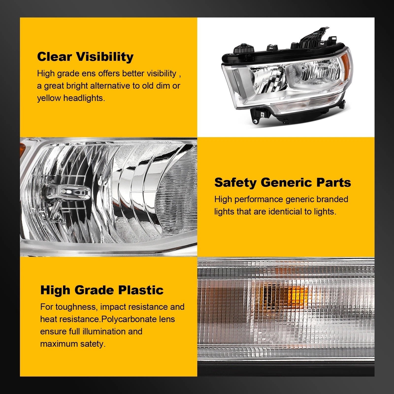 Driver Side Chrome Amber Headlight for Ram 2500 3500 (2019–2024)