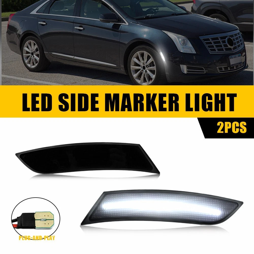 2X White LED Front Side Marker Lights Smoked Lens for Cadillac XTS (2013–2017)