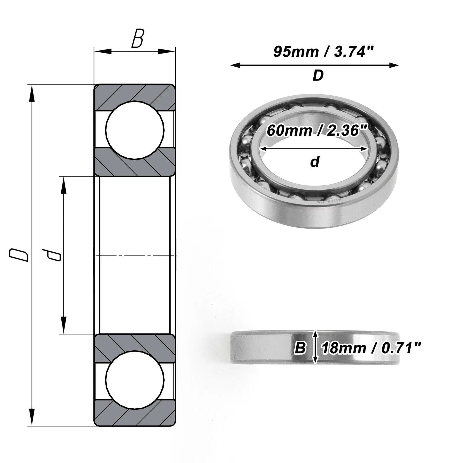 Deep Groove Ball Bearing 60x95x18mm for Scooter Skateboard (6012)