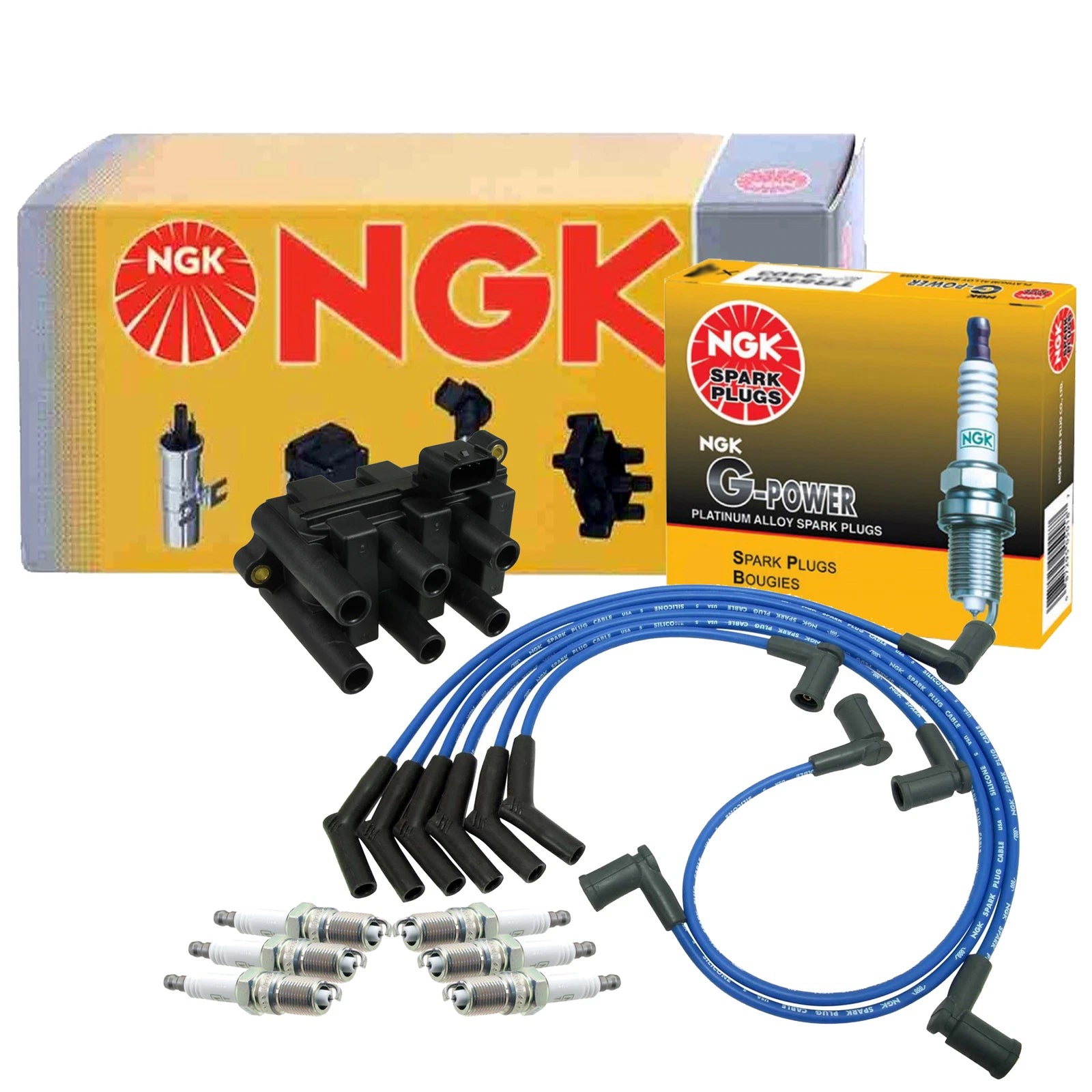 NGK Ignition Coil Wires & 6 G-Power Platinum Spark Plugs for Ford Mercury V6