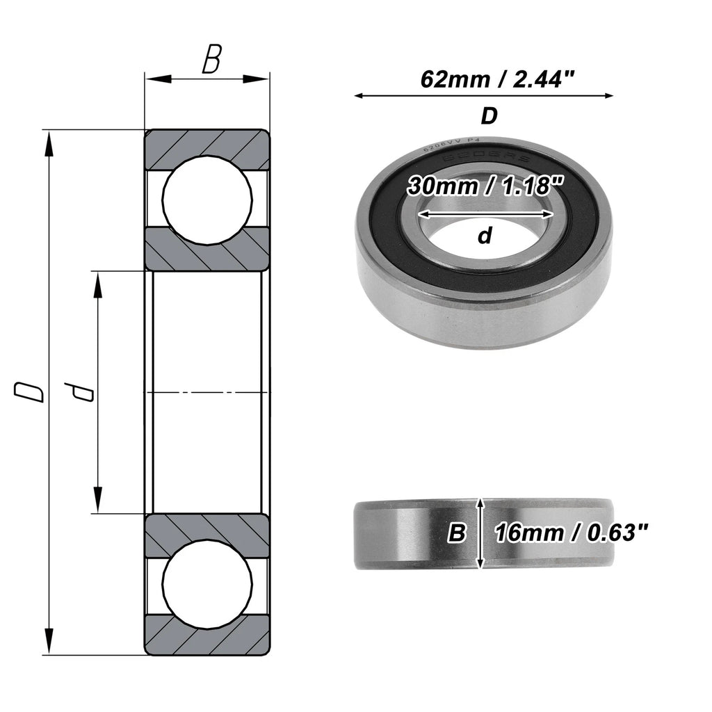 6206VV Deep Groove Ball Bearing for Various Models (30x62x16mm)