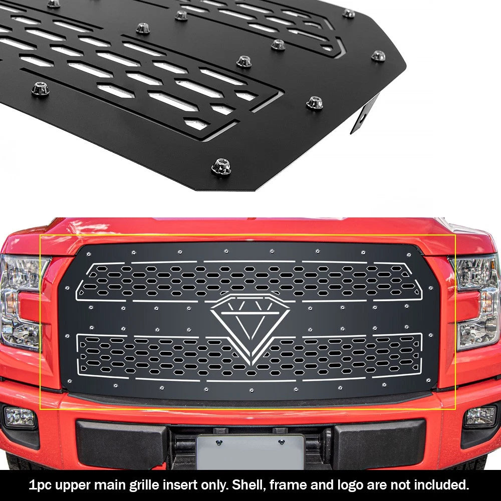 Upper Stainless Black Laser Cut Grille Insert for Ford F-150 (2015–2017)