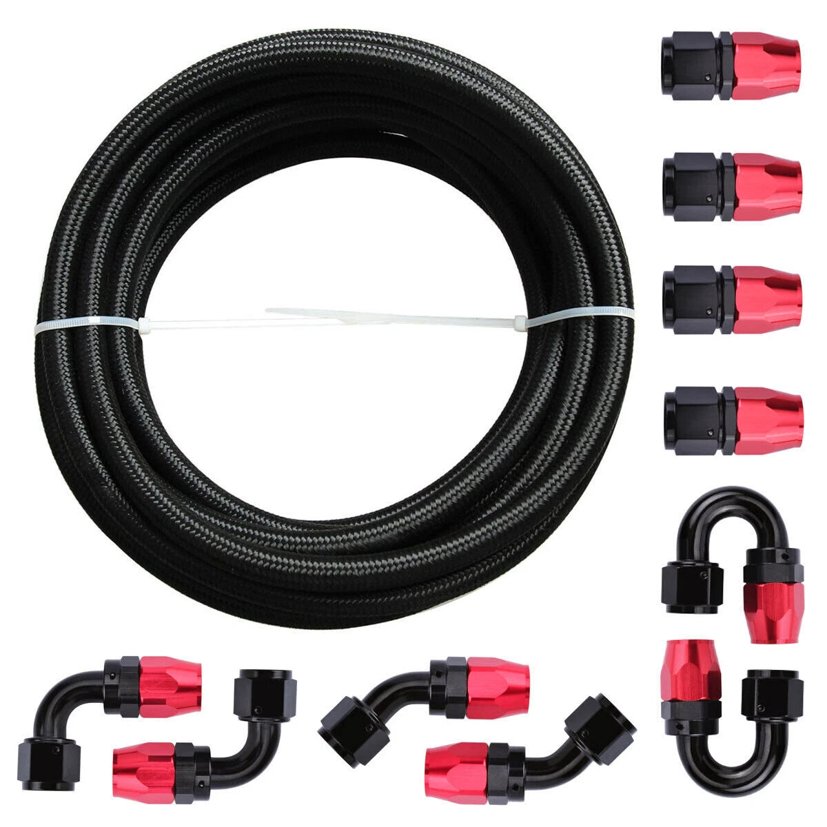 10FT Nylon Braided CPE Oil Gas Fuel Line Hose End Fitting Kit 10AN for Universal