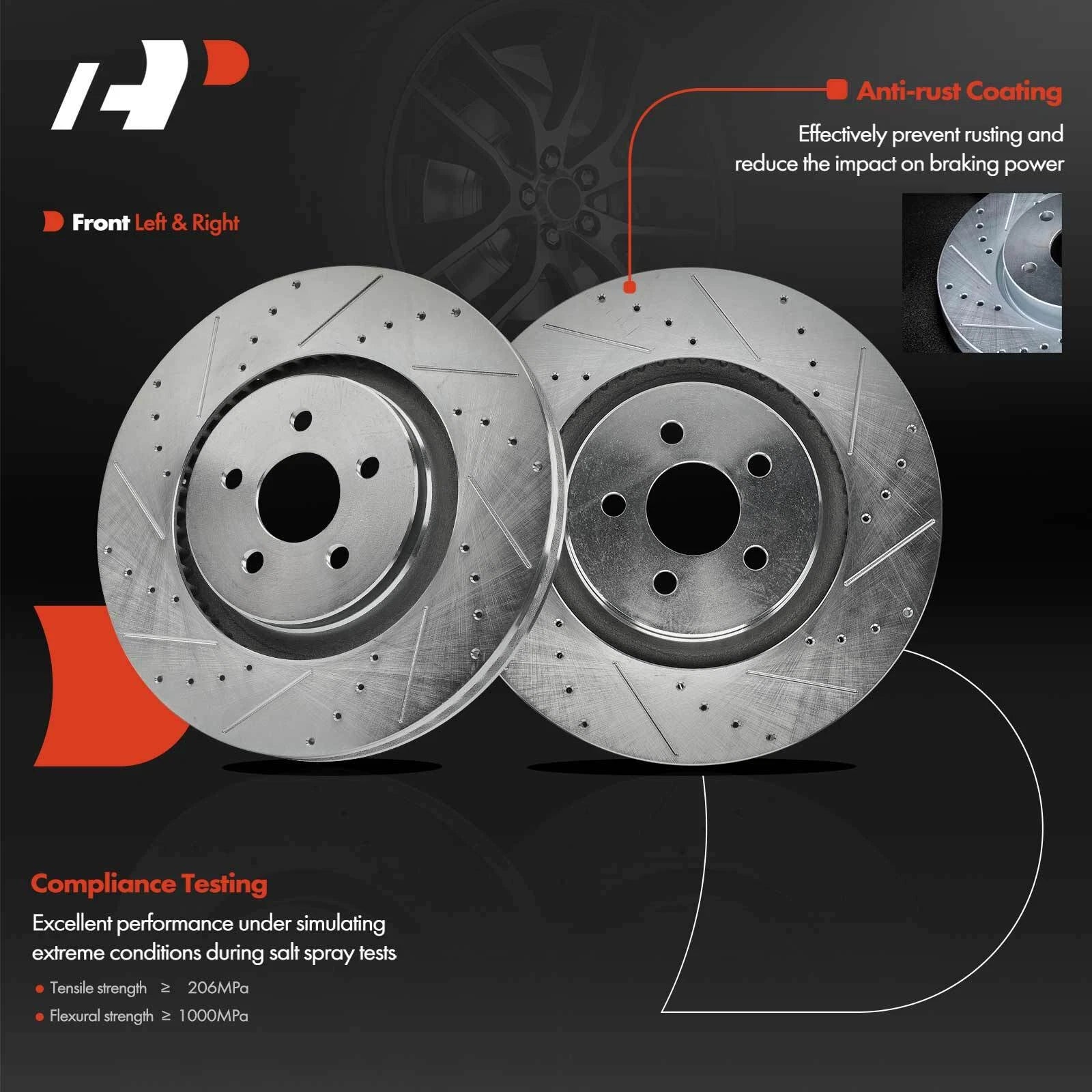 Set of 6 Drilled Rotors & Brake Pads for Ford Edge Lincoln Nautilus