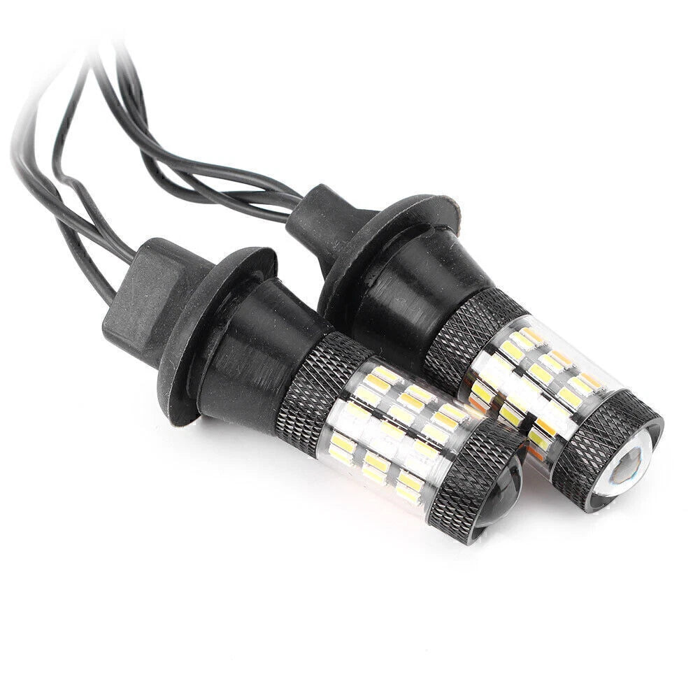 2X T20 7443 60 SMD Dual Color LED Turn Signal Lamp for