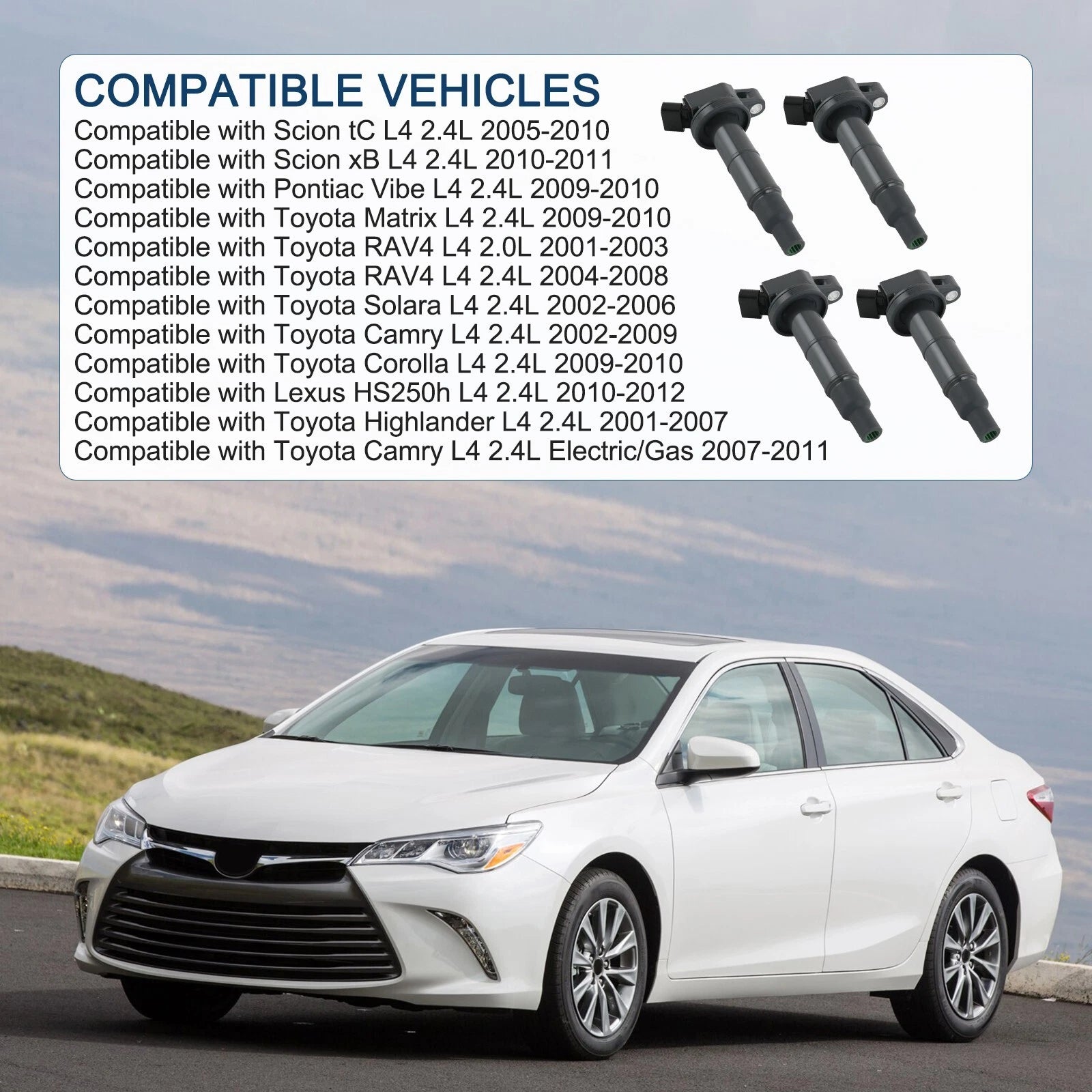 Set of 4 Ignition Coils for Toyota Camry RAV4 Highlander Lexus Scion (2002–2015)