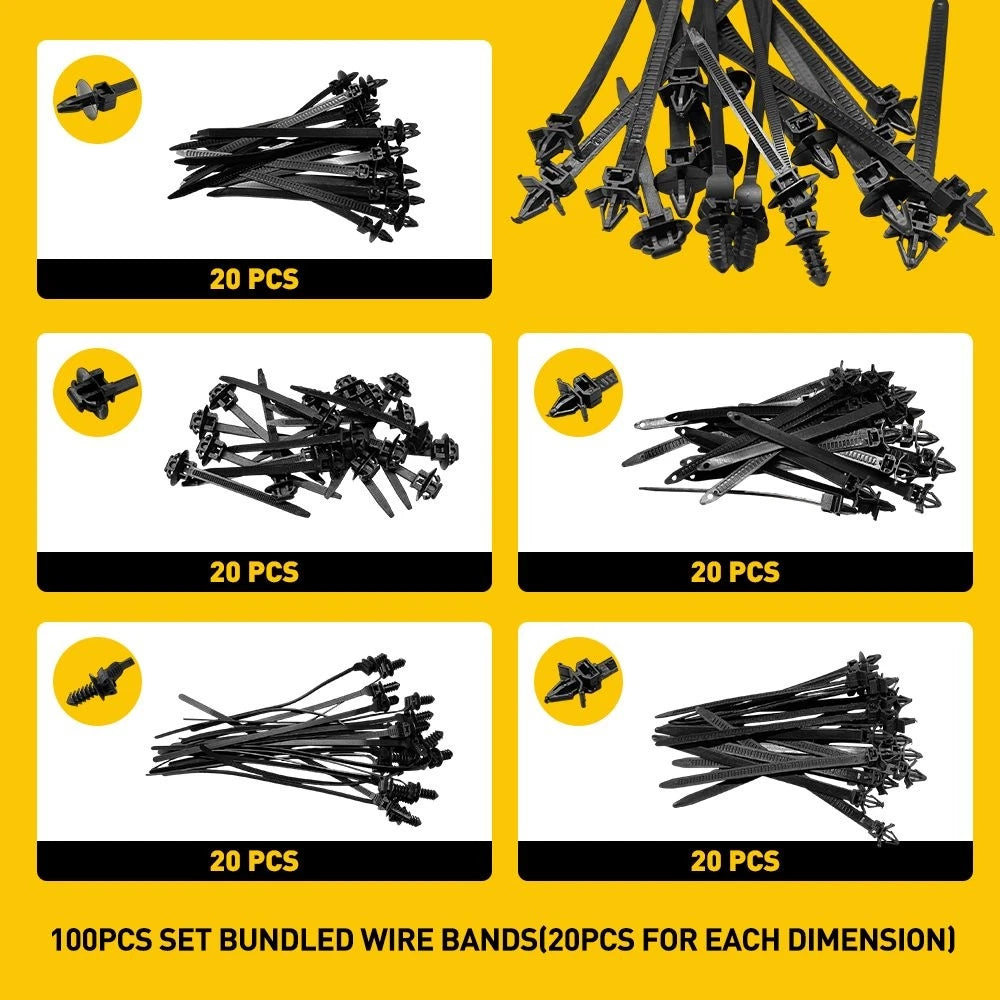100pcs Cable Tie Set for Automotive Wire Harness Fasteners